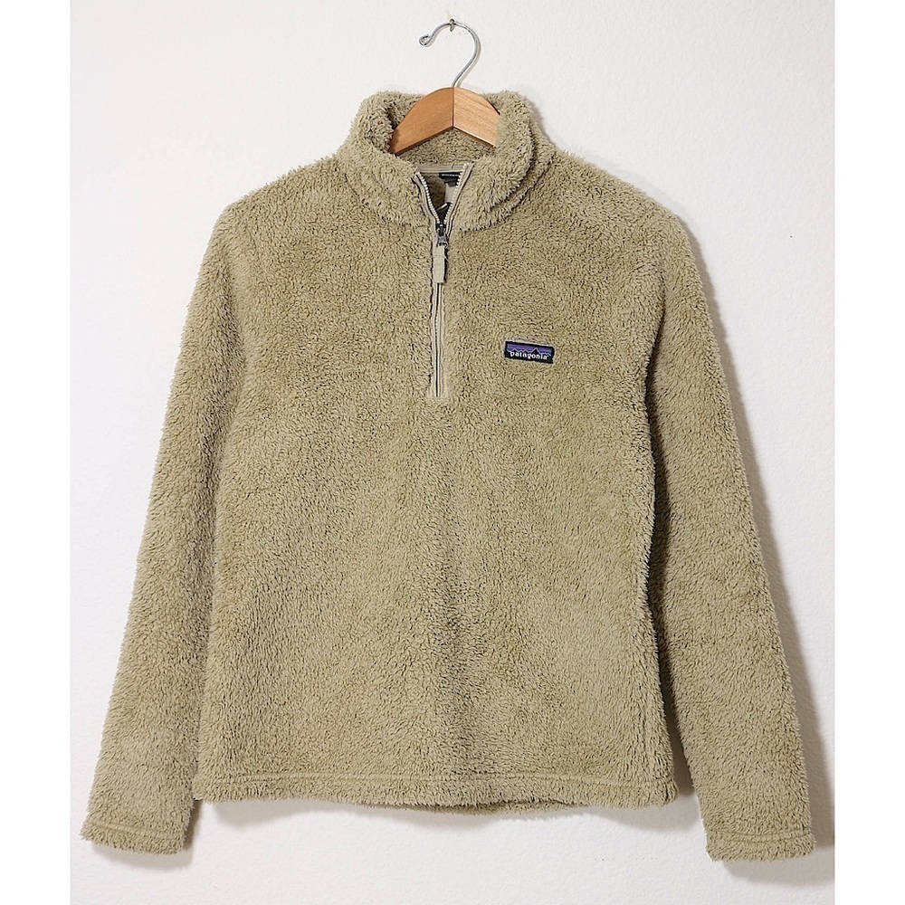 Patagonia Los Gatos 1/4 Zip Pullover Soft Teddy Fleece Sweatshirt Khaki Tan Sz M